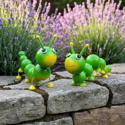 Cruis Cuka Metal Caterpillar Statue Yard Art Garden Decor for Outside Patio Lawn Ornaments Fence Decorations Gift for Family,Friends,Garden Lovers - Set of 2(Green)