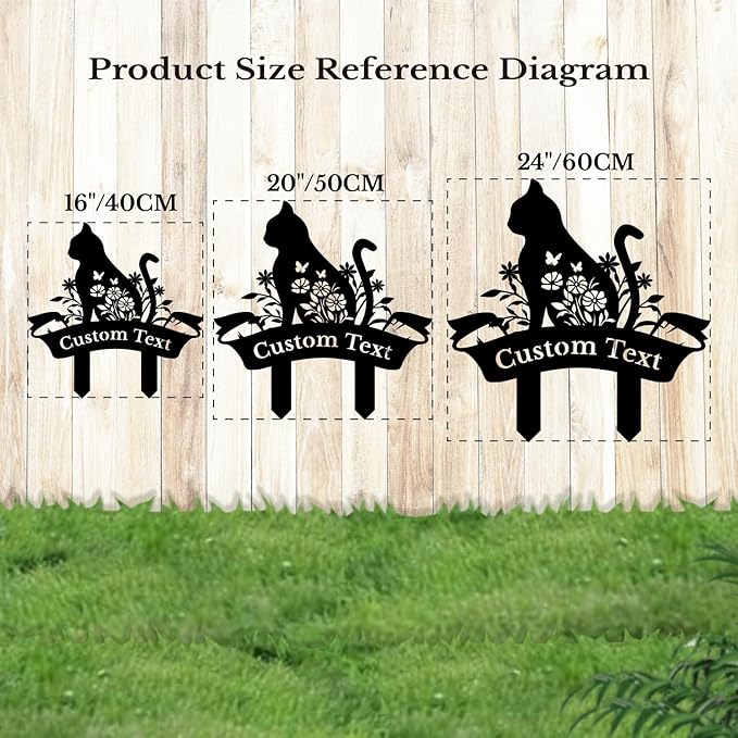 Personalized Metal Custom Garden Sculptures Statues, Yard Art,Shed, Flowerbed Decoration, Outdoor Decor, Animal Stake Pack, Cat Kitty Rabbit Bunny Dog Puppy Flower Metal Signs (Cat B)