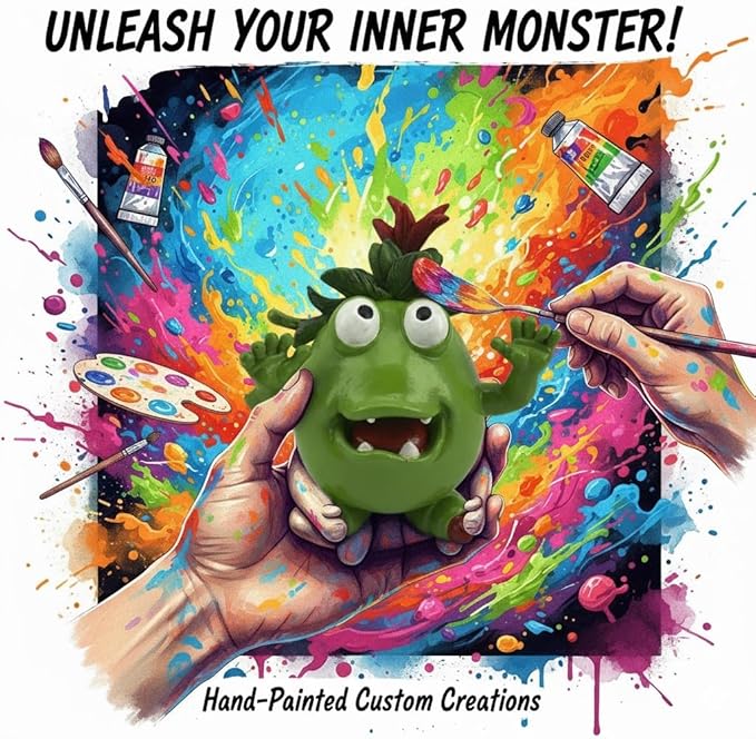 GoGnome Cute Green Monster Resin Figurine Indoor Outdoor Garden Statue Whimsical Funny Desk Decor - Little Alien Creature with Red Flower/Sprout, Unique (Green)