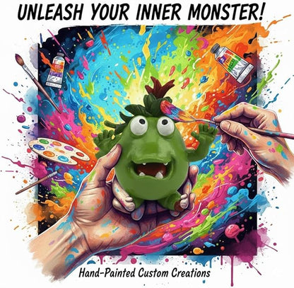 GoGnome Cute Green Monster Resin Figurine Indoor Outdoor Garden Statue Whimsical Funny Desk Decor - Little Alien Creature with Red Flower/Sprout, Unique (Green)