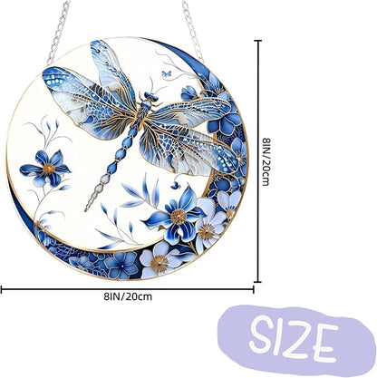 Sun Catchers Indoor Window Dragonfly and Flower，8x8 Inch Hanging Acrylic Sun Catchers Indoor Window Decor with Hook for Living Room Bedroom Summer Home Balcony Ornaments Decoration