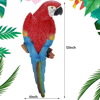 Parrot Decor Tiki Decorations for Outside Patio, Large Realistic Parrot Statues for Pool Deck Garden Yard Lawn, Lifelike Bird Sculpture Tropical Animal Figurines for Tree Wall Decor(Red)