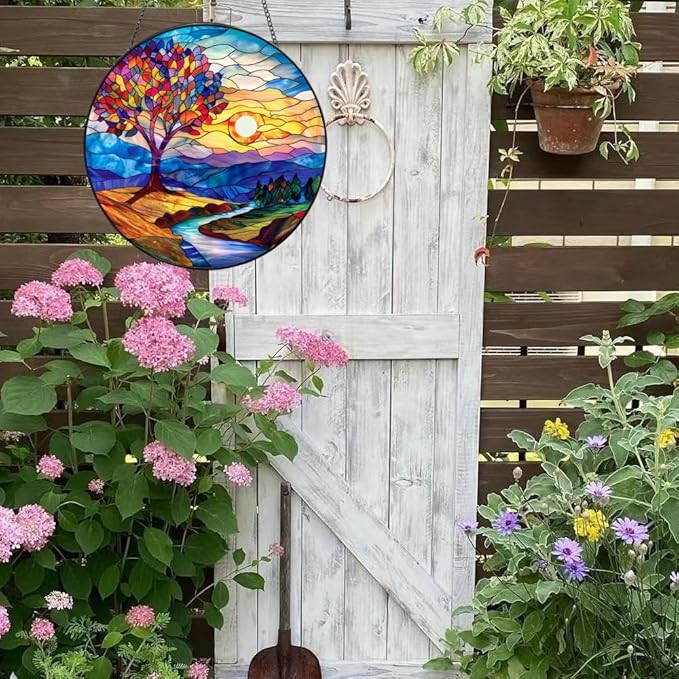 Suncatcher Stream Stained Glass Suncatchers Stained Glass Ornament for Home Decor Indoor Wall Art Gift for Mother Women Friends (Stream, M)