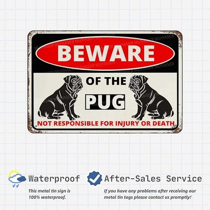 Beware Of The Dog Pug Sign Aluminum Metal Tin Signs Outdoor Yard Sign Warning Sign For Fence Yard Home Kitchen Farm Garden Wall Decor 8x12 Inch