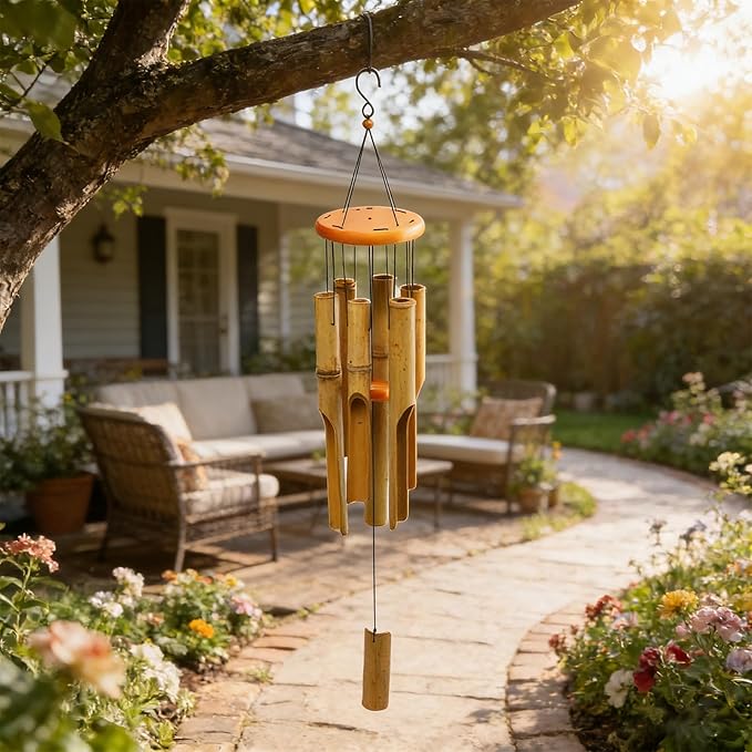MUMTOP Bamboo Wind Chimes, Outdoor Wooden Wind Chime with Amazing Deep Tone for Garden, Patio, Home or Outdoor Decor