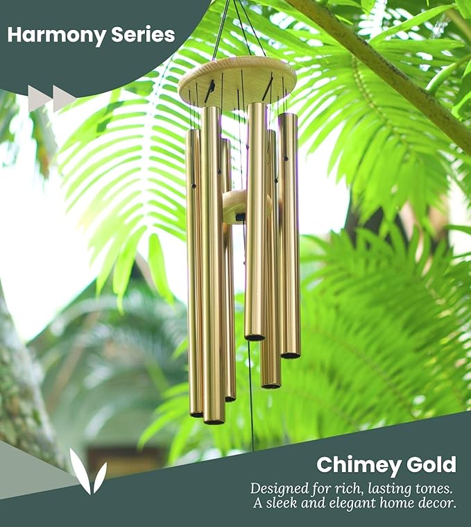 Nalulu Large Wind Chimes – 35” Gold Modern Wind Chimes for Deep, Soothing Tones – Outdoor Garden Décor, Hand-Tuned Metal Chimes for Relaxation – Weatherproof Gift for Patio, Yard & Zen Spaces