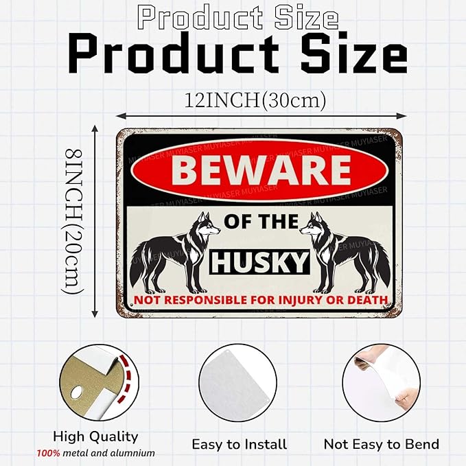 Beware Of The Dog Husky Sign Aluminum Metal Tin Signs Outdoor Yard Sign Warning Sign For Fence Yard Home Kitchen Farm Garden Wall Decor 8x12 Inch