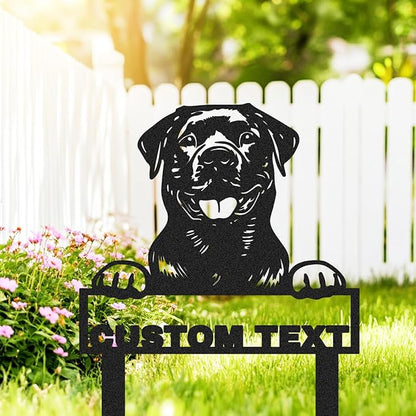 Custom Rottweiler Dog Garden Sign with Stakes, Persnalized Funny Dogs Yard Stake Metal Welcome Sign for Outdoor, Customized Patio Lawn Art Dog House Name Plaque Gardening Signs for Pet