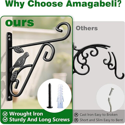 AMAGABELI GARDEN & HOME 4 Pack Hanging Plant Brackets Outdoor 10 inch Metal Fence Wall Plant Hanger Hooks for Hanging Flower Baskets Bird Feeders Lanterns Wind Chimes Rust-Resistant Black
