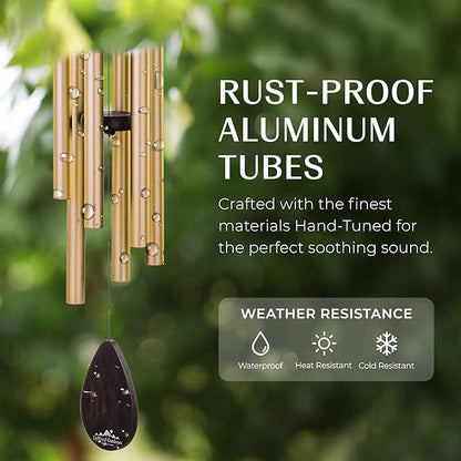 UpBlend XL Wind Chimes for Outside Gift – Deep Tone Wind Chime with Decorative Stone – Porch & Patio Decor, Elegant Outdoor Ornament, Garden Gifts. 38” Gold.