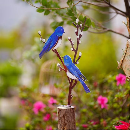 Wrought Iron Bird Decoration Metal Iron Art Animal Bird Hanging Ornaments Cute Bird Art Iron Sculpture Creative Outdoor Silhouettes Garden Crafts for Garden (Blue)