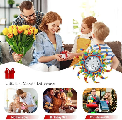 24 Inch Outdoor Clock Silent Non-Ticking, Outdoor Wall Clock with Thermometer & Humidity, Sun Outside Clock Decor for Patio, Living Room, Home Decor