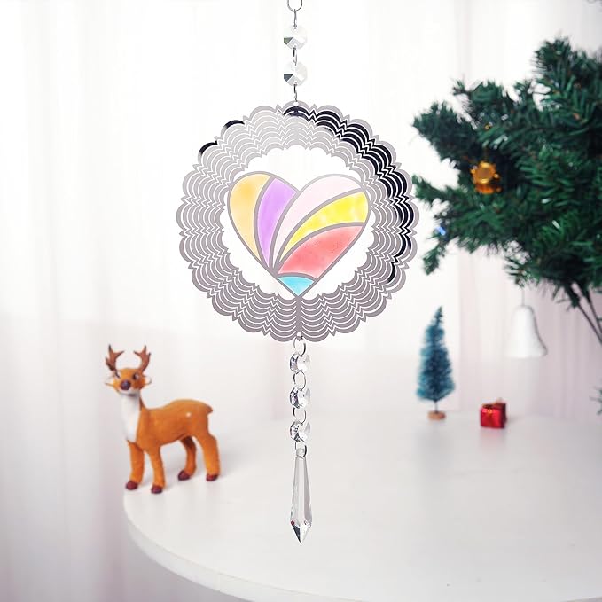 Wind Spinner Suncatcher Metal Colorful Heart for Outside Durable 3D Stainless Steel Wind Pendant Hanging Art Ornaments for Garden Yard Balcony Decor