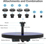 AISITIN Solar Fountain with 3.5 W Solar Panel, Solar Fountain for Bird Bath 1500 mAh Battery - 6 Effects for Pool, Fish Pond, Bird Bath, Garden