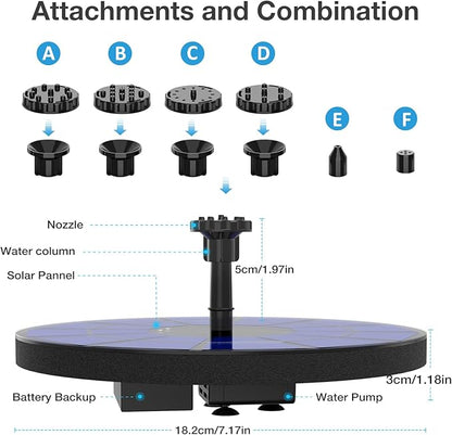AISITIN Solar Fountain with 3.5 W Solar Panel, Solar Fountain for Bird Bath 1500 mAh Battery - 6 Effects for Pool, Fish Pond, Bird Bath, Garden