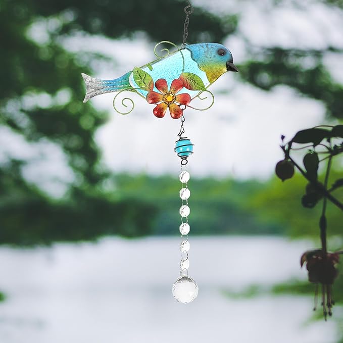 Toyvian Creative Crystal Bird Statue Garden Decor Outdoor Iron and Glass Bird Figurine Compact Lawn Ornament for Home and Patio Adornment