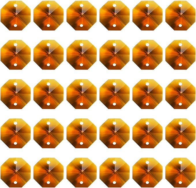 PATIKIL K9 Crystal Octagon Beads 2 Holes Pendants, 60 Pack 14mm Chandelier Prisms Parts Ornaments Hanging Beads for DIY Arts Crafts Decoration, Amber