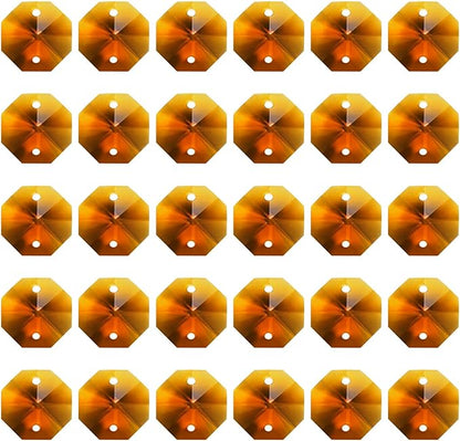 PATIKIL K9 Crystal Octagon Beads 2 Holes Pendants, 60 Pack 14mm Chandelier Prisms Parts Ornaments Hanging Beads for DIY Arts Crafts Decoration, Amber