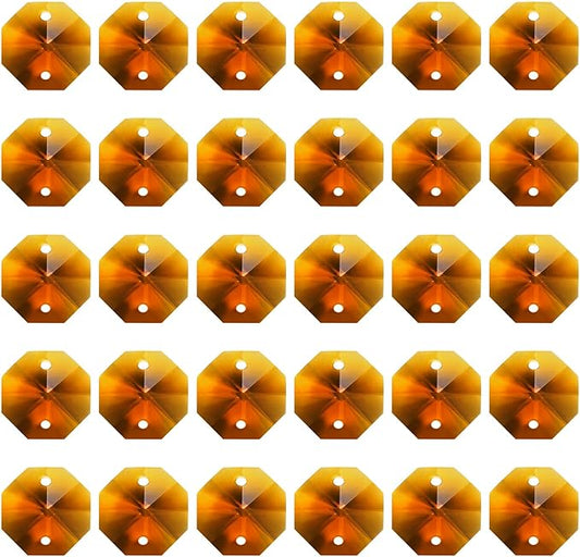 PATIKIL K9 Crystal Octagon Beads 2 Holes Pendants, 60 Pack 14mm Chandelier Prisms Parts Ornaments Hanging Beads for DIY Arts Crafts Decoration, Amber