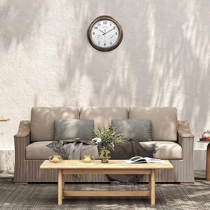 Outdoor Clocks Waterproof, 18 in Large Outdoor Clock for Patio w/Thermometer Hygrometer, Silent Battery Operated Decorative Vintage Outdise / Indoor Wall Clock for Living Room/Bathroom/Pool, Bronze