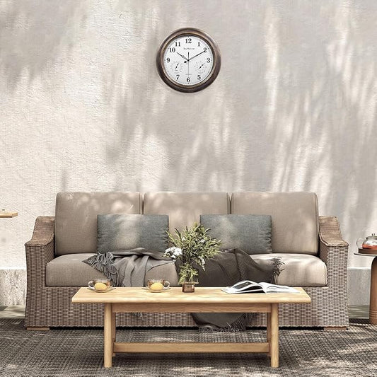 Outdoor Clocks Waterproof, 18 in Large Outdoor Clock for Patio w/Thermometer Hygrometer, Silent Battery Operated Decorative Vintage Outdise / Indoor Wall Clock for Living Room/Bathroom/Pool, Bronze