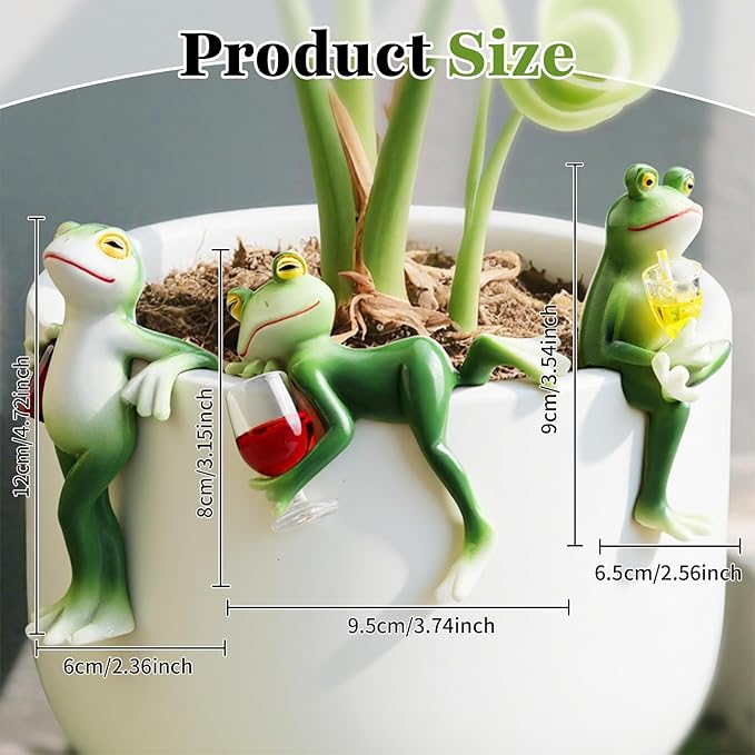 Garden Frog Statues – Funny Outdoor Figurines for Yard, Patio, Lawn, Indoor Decor – Cute Animal Ornaments & Plant Hangers – Birthday for Women (3 Pack)