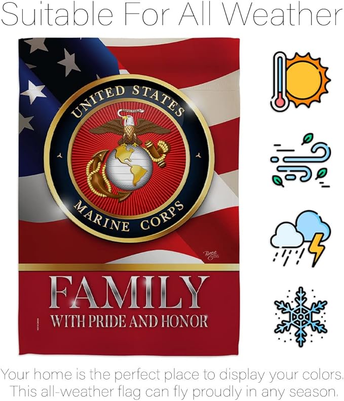 US Marine Family Honor House Flag - Pack Armed Forces Corps USMC Semper Fi United State American Military Veteran Retire Official Support Our Troops - Garden Yard Gift Double-Sided 28 X 40