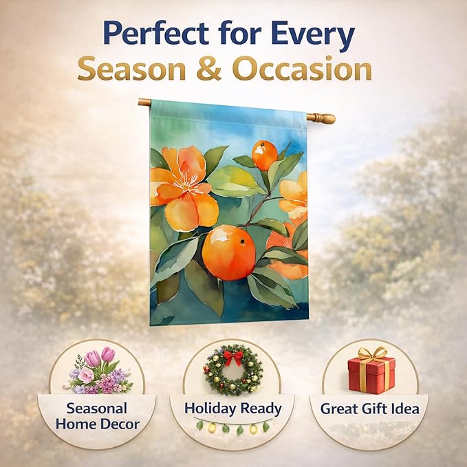 Caroline's Treasures Florida Orange Blossom in Watercolor House Flag Large Porch Sleeve Pole Decorative Outside Yard Banner Artwork Wall Hanging, Polyester, House Size, Multicolor
