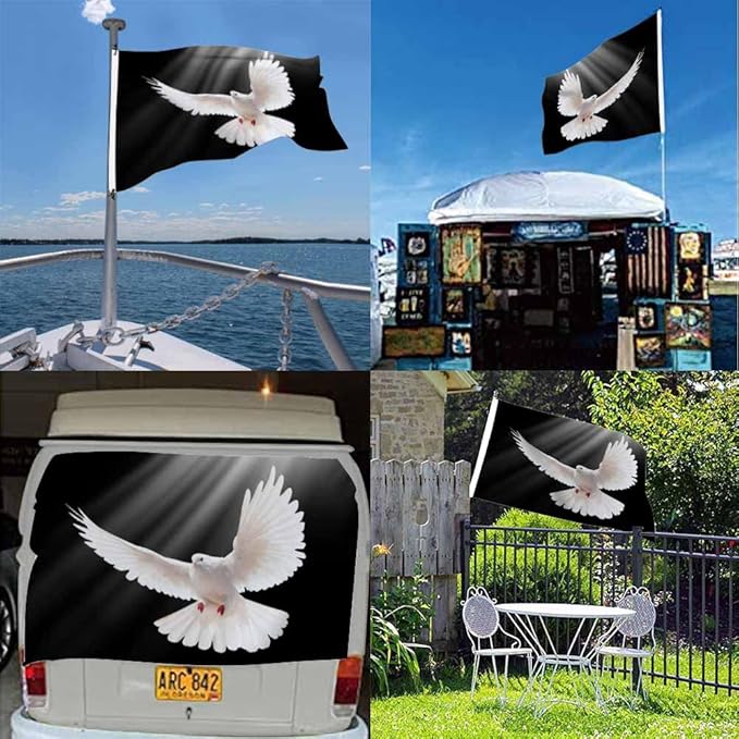 Swono White Dove Flag 3x5 ft Pigeon Free Flying Bird Animal Light Shadow Love Peace Flag Double Sided Double Stitched with Brass Grommets