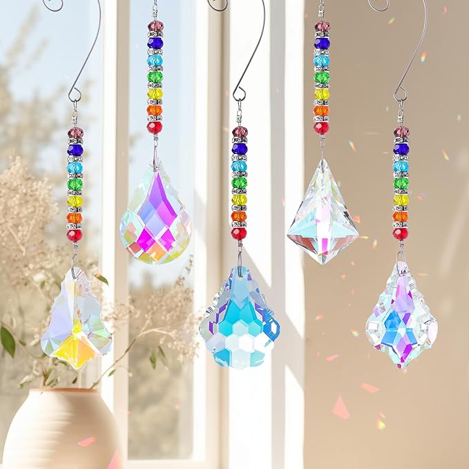 Pack of 5 Colorful Crystal Suncatcher Hanging Window Pendant Chandelier Drops Pendants,Hanging Glass Prisms Window Home Christmas Tree Decor