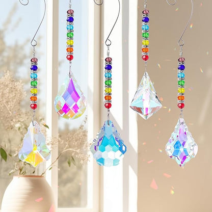 Pack of 5 Colorful Crystal Suncatcher Hanging Window Pendant Chandelier Drops Pendants,Hanging Glass Prisms Window Home Christmas Tree Decor