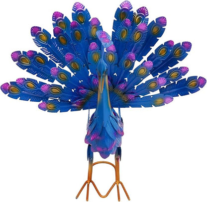 Set of 4 Peacock Statues, Colorful Iron Garden Decor with Realistic 3D Feathers, Outdoor Indoor Ornament for Patio, Yard, Balcony, or Home Decor