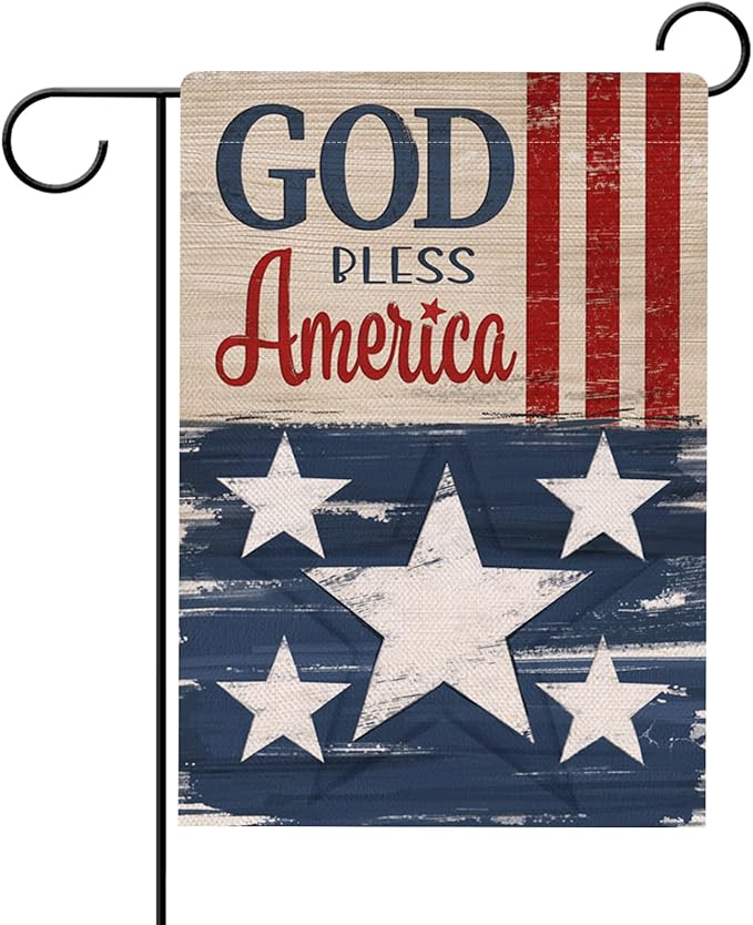 Hzppyz God Bless America 4th of July Patriotic Garden Flag Double Sided, USA Memorial Day Stars Stripes Vintage Decorative Yard Outdoor Home Small Decor, American Outside House Decoration 12 x 18