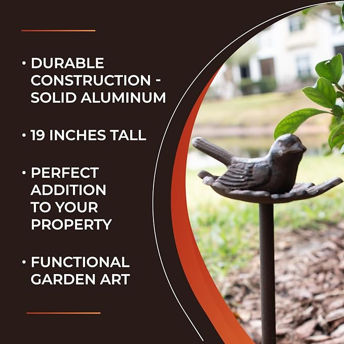 Carvers Olde Iron Decorative Garden Hose Guide Stake – 19" Solid Aluminum Heavy Duty Hose Protector for Landscaping, Flower Beds & Yard Edging - Bird
