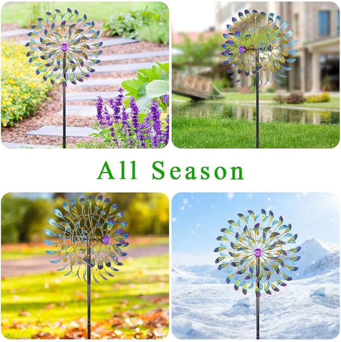 DREAMSOUL 360° Large Wind Spinner Outdoor Metal 6 Blades Windmill for Yard, 80 Inch Kinetic Wind Spinner for Patio Lawn Decor