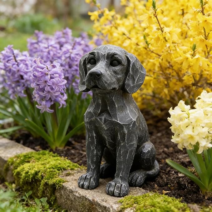 MeritMode 11.22" Geometric Dog Statue Resin Sculpture – Modern Abstract Dog Figurine, Stone Look Animal Decor for Living Room, Entryway, Garden & Dog Lover Gift