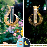 Rain Gauge Outdoor Decorative, Solar Garden Rain Gauge, 7" Capacity Glass Tube Metal Flame Shape for Garden Yard Lawn