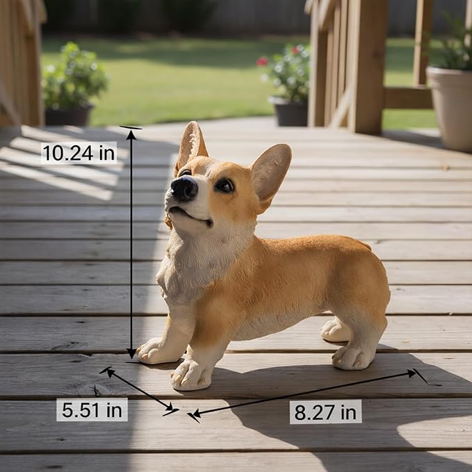 Elenon Dog Garden Statue Decorative for Yard, Brown Corgi Figurines Home Lawn Decor, Patio Kitten Tuxedo Statues Pets Memorial Ornament for Dog Lovers
