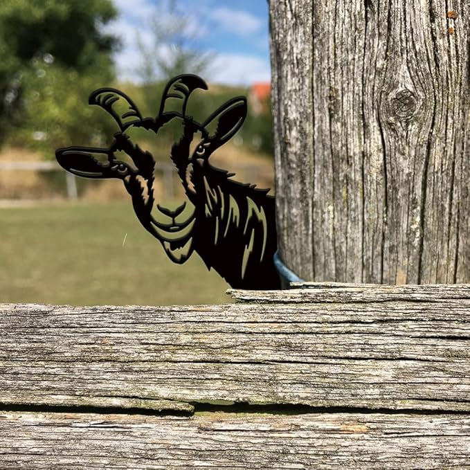 SUPERDANT Metal Goat Garden Decor for Outside Peeping Animals Yard Stakes for Decorations Outdoor Statues Iron Art Stake Decorative Silhouette Lawn Ornament Patio Porch Farmhouse Decoration Gifts