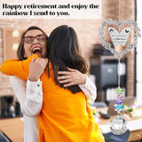 Retirement Gift Sun Catcher, Happy Retirement Gift for Women Men, Retired 2025 Rainbow Maker for Coworker, Heart-Shaped Metal Wreath Design Ornament, Farewell Crystal Prism for Friends