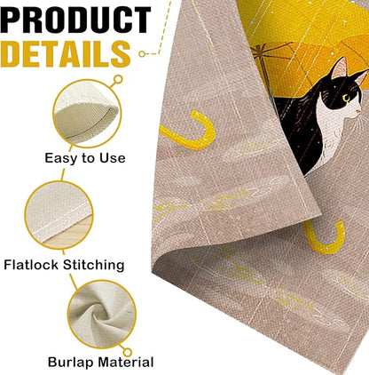 Dyrenson Welcome Spring Summer Tuxedo Cat Decorative Garden Flag, Pet Yellow Umbrella Yard Outside Home Decorations Cat Lover Gifts, Seasonal Burlap Outdoor Small Decor Double Sided 12 x 18