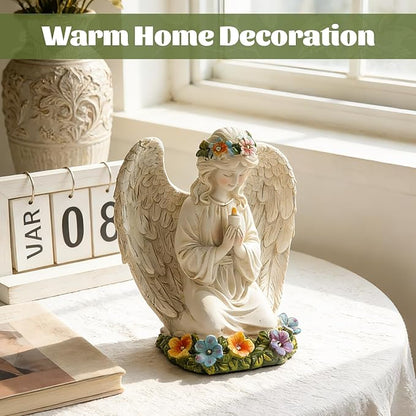Garden Angel Statues for Outside, Solar Praying Angels Outdoor Statue Decor, Resin Figurine Sculpture for Patio Yard Lawn Birthday Christmas Sentimental Gifts for Mom Grandma Women Mother in Law