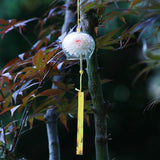 Japanese Wind Chime Glass Outdoor Ornament for Garden, Patio & Balcony, Hanging Wind-Bell Decoration Gift, Blessing Pendant Windchimes & PVC Wind-Catcher, Yellow Flower
