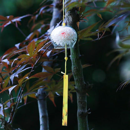 Japanese Wind Chime Glass Outdoor Ornament for Garden, Patio & Balcony, Hanging Wind-Bell Decoration Gift, Blessing Pendant Windchimes & PVC Wind-Catcher, Yellow Flower