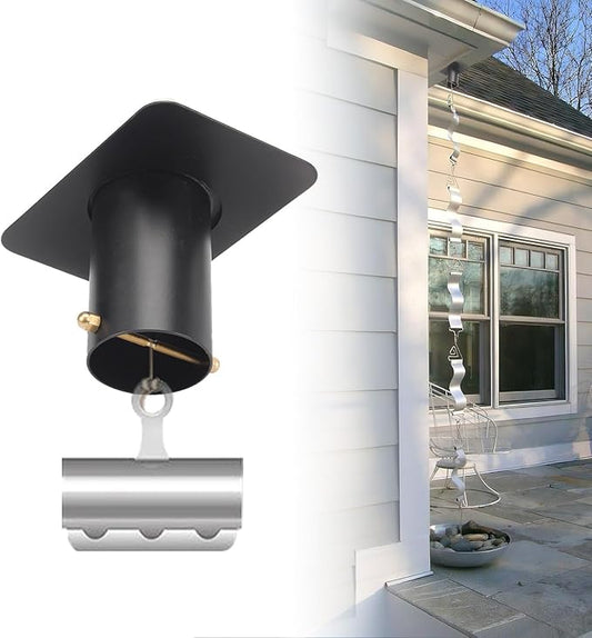1 Pack Rain Chain Gutter Adapter, Black Metal Rain Chain Adapter with Bolt, Rain Chain Gutter Installation for Outside Gutters Downspout Accessories