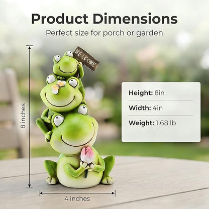 Stacked Frog Figurine Set - 3-Tier Resin Frogs with Welcome Sign & Lotus, Whimsical Indoor/Outdoor Decor for Garden, Desk & Porch
