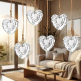 6pcs Clear Crystal Glass Heart Prisms Ornaments Valentines Heart Hanging Crystals Decor for Window Home Car Garden
