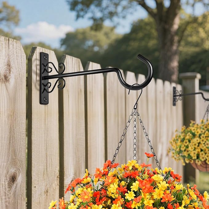 BOLITE Plant Hangers, 10 Inch Hanging Plant Brackets Outdoors or Indoors, Wall Hooks for Hanging Hummingbird Feeders, Bird Feeders, Planters, Lanterns, Wind Chimes, 2 Pack, Black, Gifts for Women Men