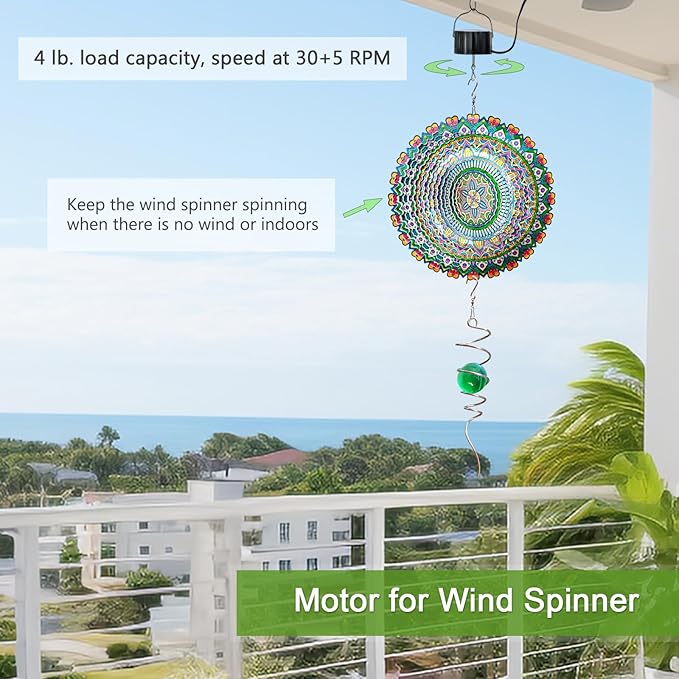 Wind Spinner Motor Plug-in Electric | Hanging Display for Wind Spinners, Chimes, Sun Catcher, Mirror Disco Ball, Home/Garden/Yard Decor Christmas Ornament