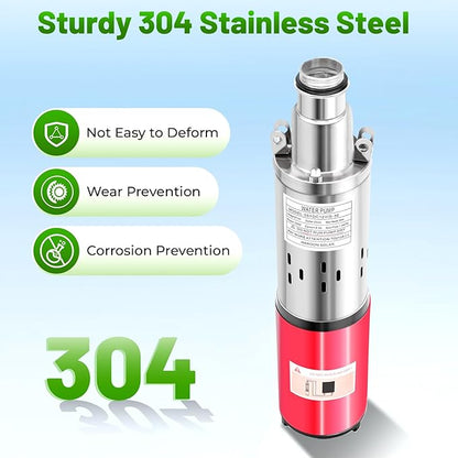 Deep Well Submersible Pump, DC 12V 180W Stainless Steel Water Pump, 6.6GPM Flow, 82ft Lift, for Industrial Home Farm Ranch Irrigation 4500RPM with 49ft Electric Cord
